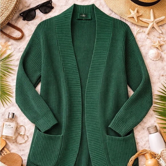 Zesica Sweaters - ZESICA Emerald Green Waffle Knit Open Front Cardigan Size Large
